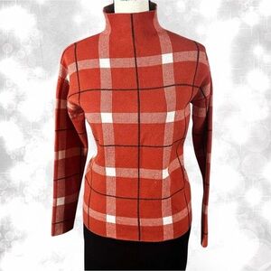 Jones & Co Retro Plaid Mock Neck Sweater